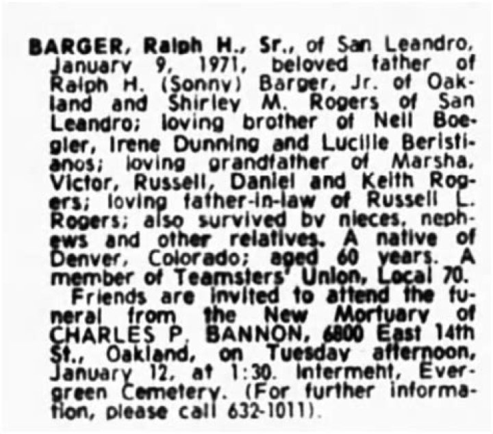Kathryn Carmella Barger, Ralph Hubert Barger